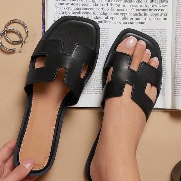 Black Slip In Sandals - Picture 3 of 5